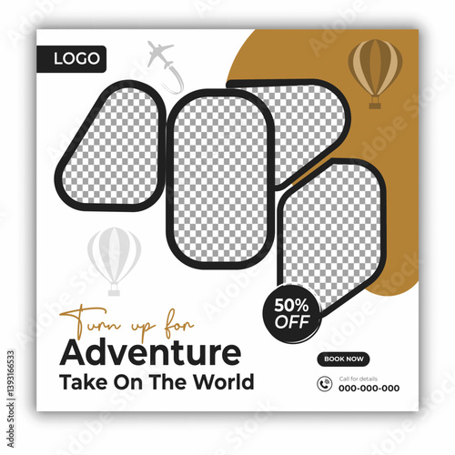 Travel and tour social media posts and web banner square design template