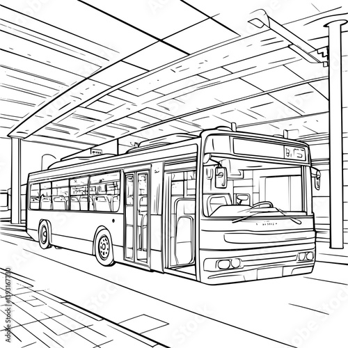 Bus station coloring book vector design, Bus station vector image