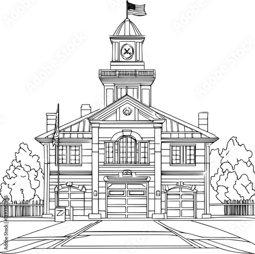 Fire station coloring book vector design, Fire station vector image