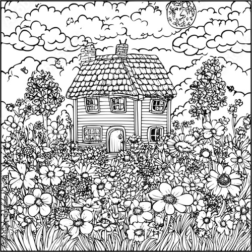 Halfway house coloring book vector design, Halfway house vector illustration