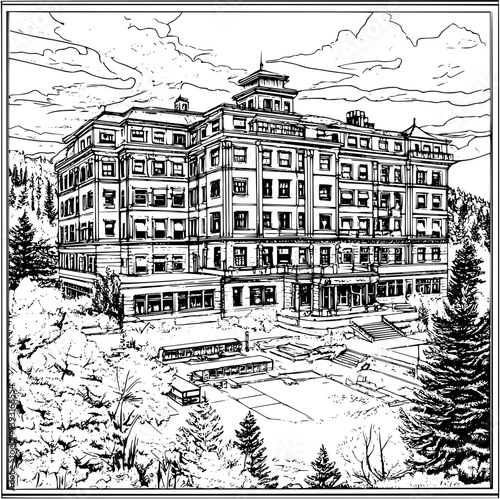 Sanatorium coloring book vector design, Sanatorium illustration art