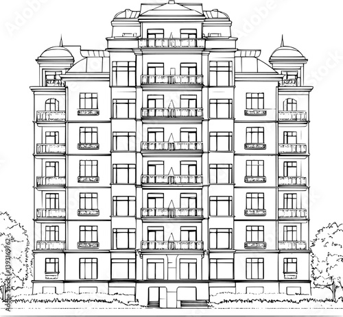 Apartment building coloring book vector design, Apartment building vector image
