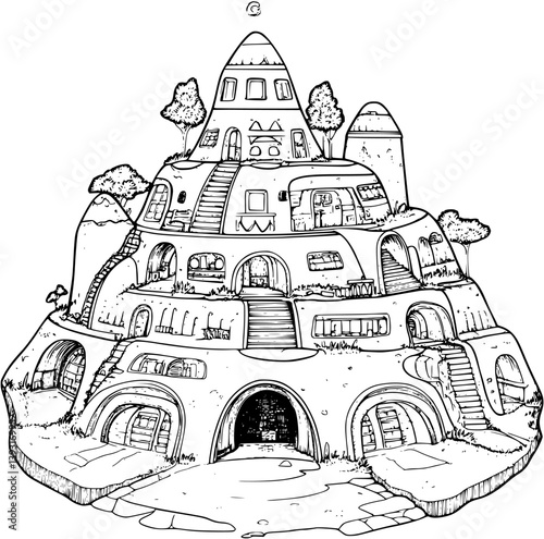 Earthship coloring book vector design, Earthship vector graphic