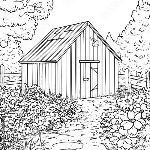 Farm shed coloring book vector design, Farm shed vector illustration