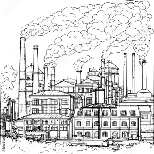 Factory coloring book vector design, Factory illustration art