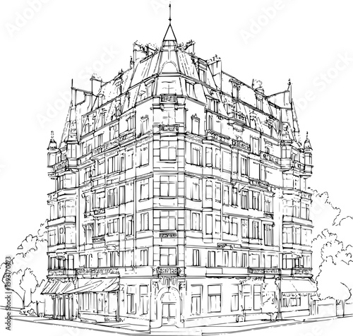 Hotel coloring book vector design, Hotel illustration art