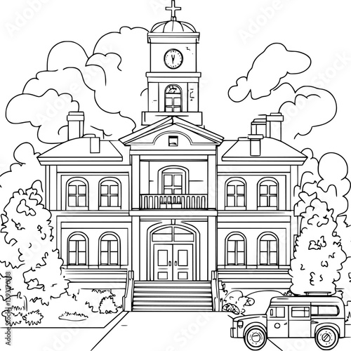 Hospital coloring book vector design, Hospital vector illustration