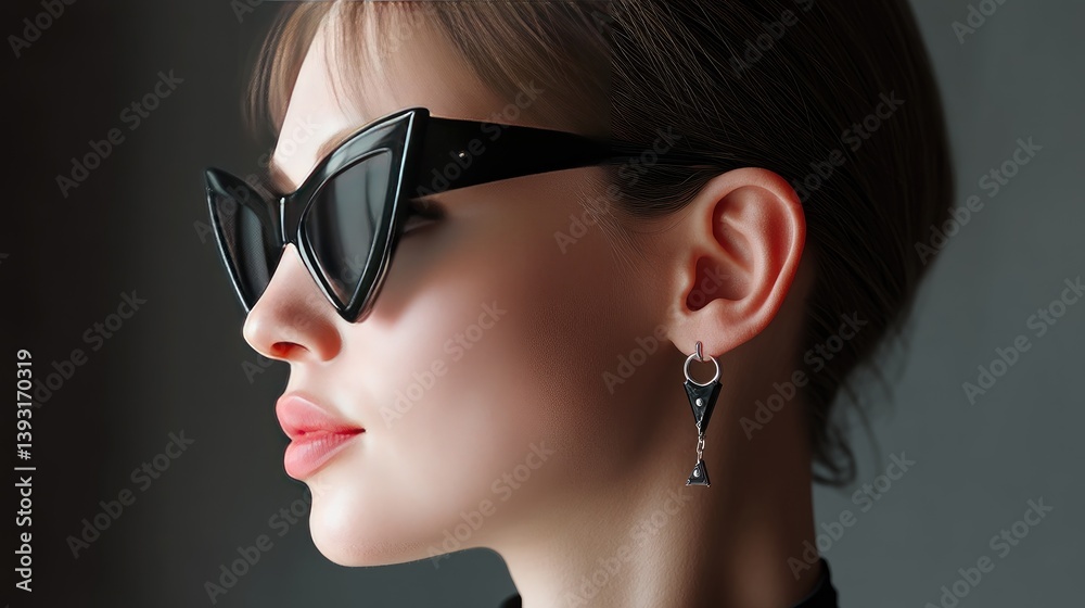 Confident woman gazes into the camera while wearing chic sunglasses that enhance her attractive features and modern style Confident woman gazes into the camera while wearing chic sunglasses that enhance her attractive features and modern style
