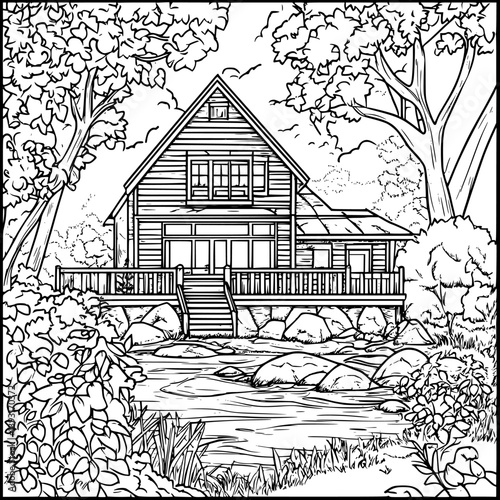 Lodge coloring book vector design, Lodge vector image