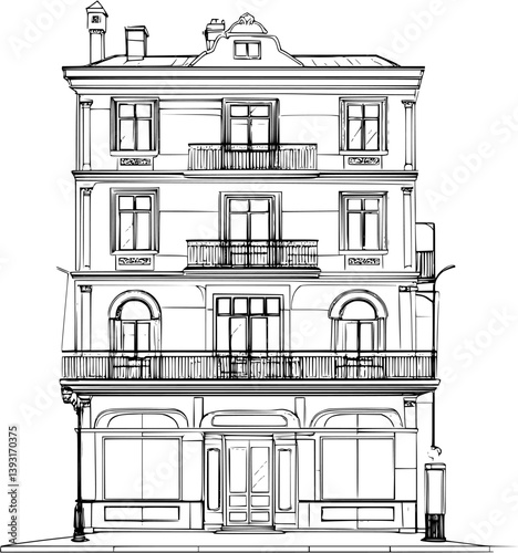 Mixed use building coloring book vector design, Mixed use building illustration art
