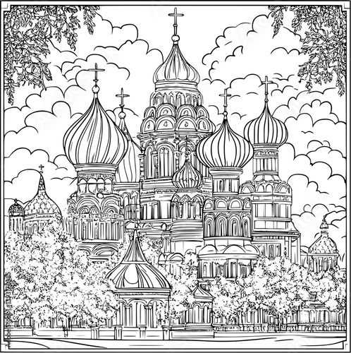 Monastery coloring book vector design, Monastery illustration art