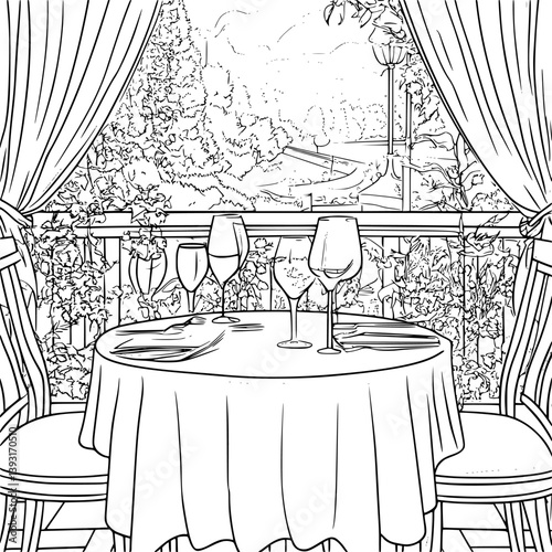 Restaurant coloring book vector design, Restaurant illustration art