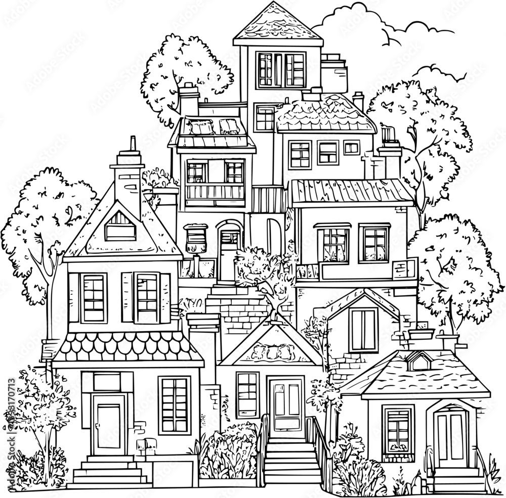Fototapeta premium Sheltered housing coloring book vector design, Sheltered housing vector illustration