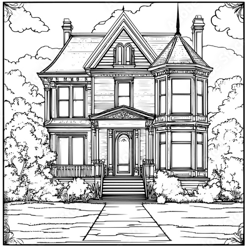 Villa coloring book vector design, Villa vector graphic