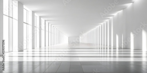 White Hallway with Sunlight and Shadow Empty Corridor Interior Minimalist Architectural Space and Perspective   Generative AI