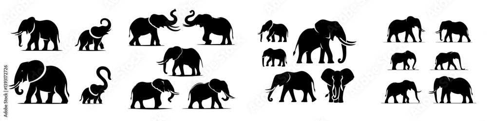 Fototapeta premium elephant silhouette collection with white background