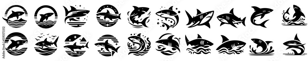 shark silhouette collection with white background