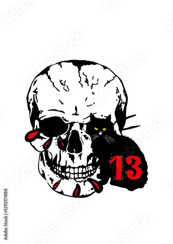 tete de mort chat noir tattoo numero 13 tache sang crane old school 2