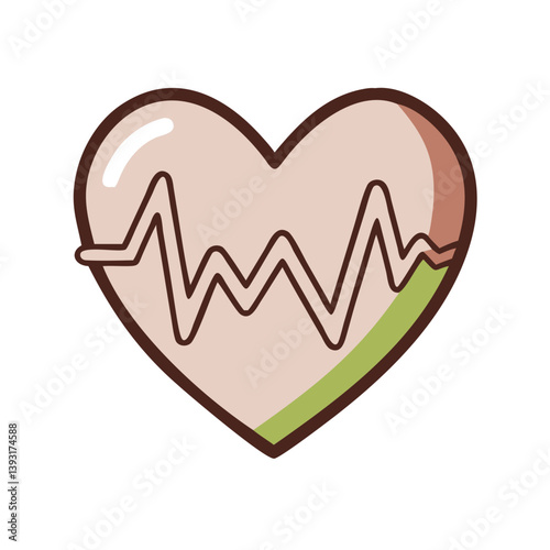  Vector line icon of a heart with heartbeat line in black and white represents life or cardiology.