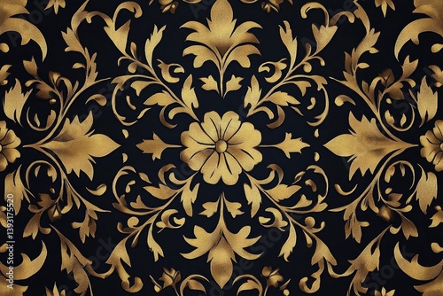 Wallpaper Mural Golden Floral Pattern on Black Background Decorative Elegant and Ornate Torontodigital.ca