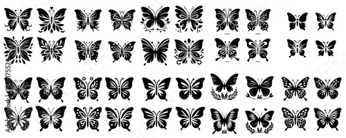 Beautiful collection of Wasp, Butterfly and Dragonfly silhouettes on white background
