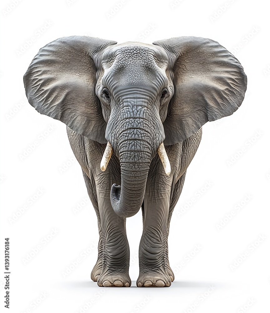 Obraz premium Majestic African Elephant Portrait on White Background Closeup of an Elephant Wildlife Animal : Generative AI