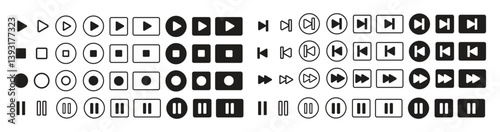 Set of media player button icons.Play and pause buttons,video audio player,player button set icon symbol,play and pause vector button.Vector illustration
