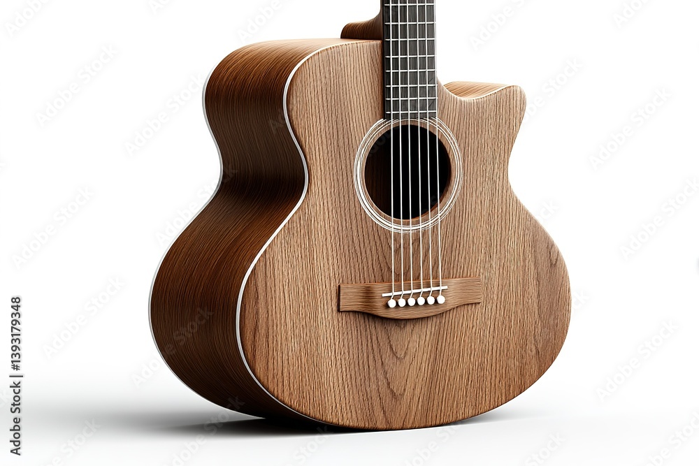 Obraz premium Elegant wooden acoustic guitar showcasing fine craftsmanship and design, perfect for musicians and collectors alike