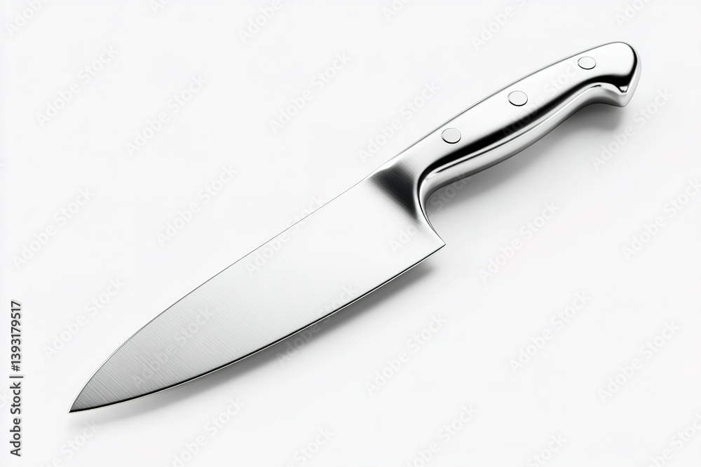 Obraz premium Sharp kitchen knife with a sleek stainless steel blade and three rivet handle available for culinary use and food preparation