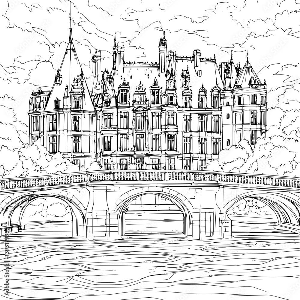 Obraz premium Chateau coloring book vector design, Chateau vector image