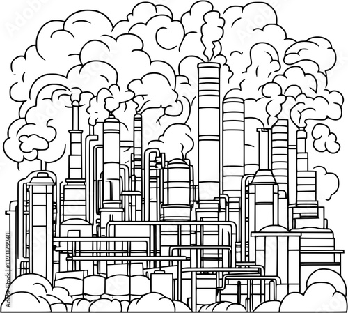 Chemical plant coloring book vector design, Chemical plant illustration art