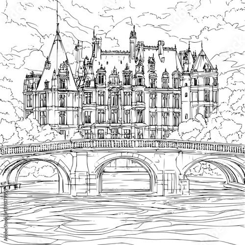 Chateau coloring book vector design, Chateau vector image
