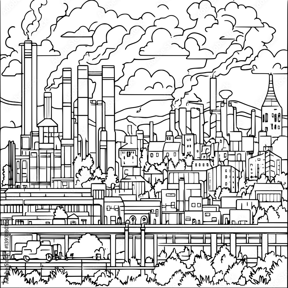 Obraz premium Factory coloring book vector design, Factory vector image