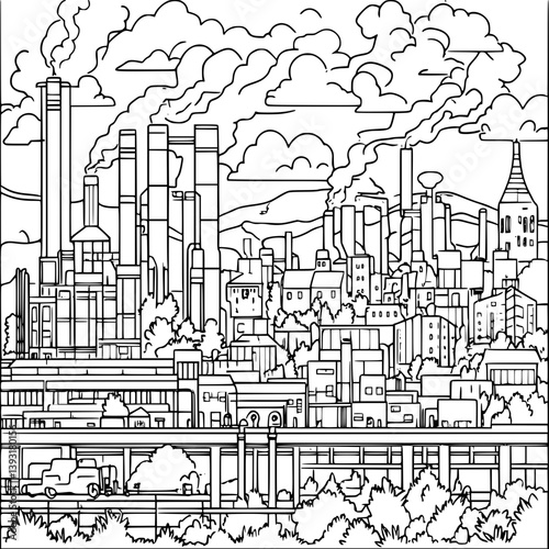 Factory coloring book vector design, Factory vector image