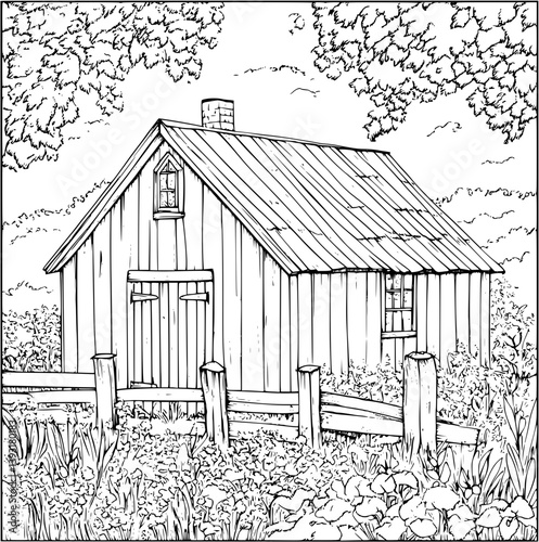 Farm shed coloring book vector design, Farm shed illustration art