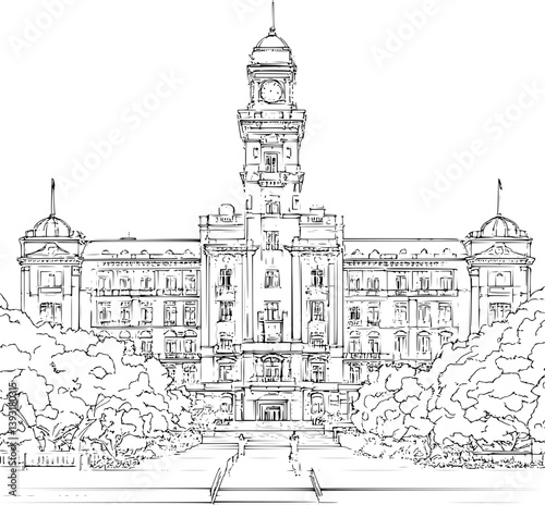 Government building coloring book vector design, Government building illustration art