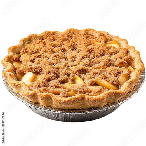 A Freshly Baked Dutch Apple Pie with Crumb Topping Isolated on Transparent Background photo