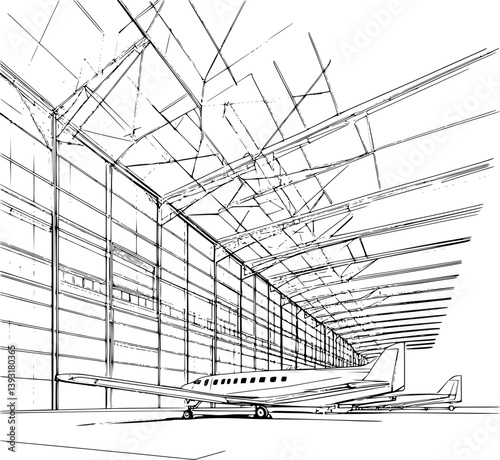Hangar coloring book vector design, Hangar illustration art