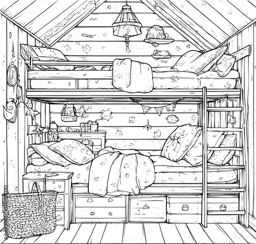 Hostel coloring book vector design, Hostel vector illustration