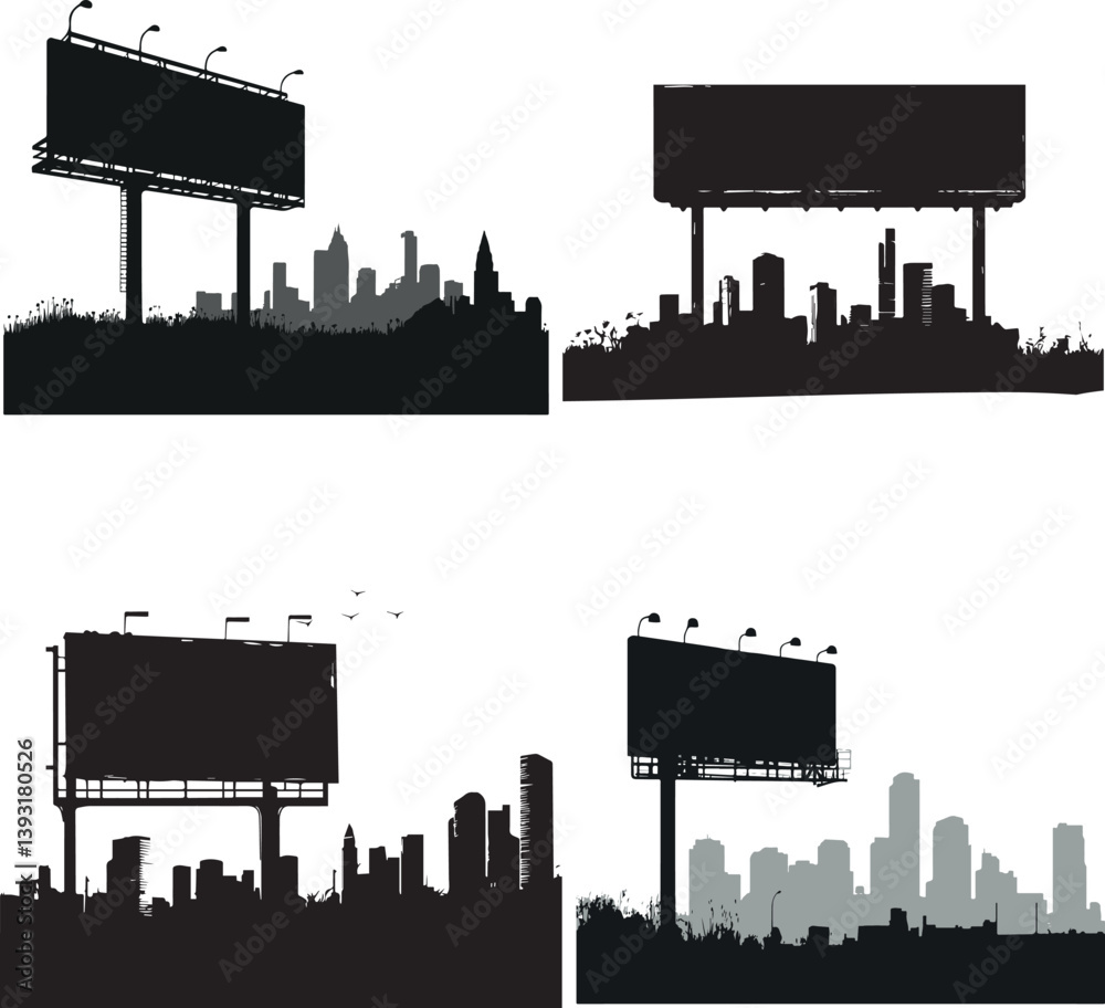 Obraz premium Roadside Billboard with city silhouette vector