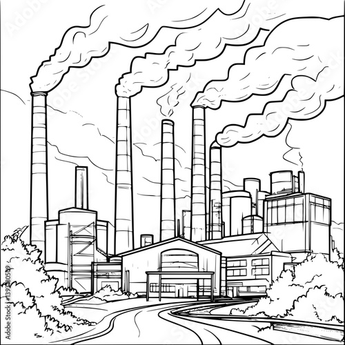 Manufacturing plant coloring book vector design, Manufacturing plant vector illustration