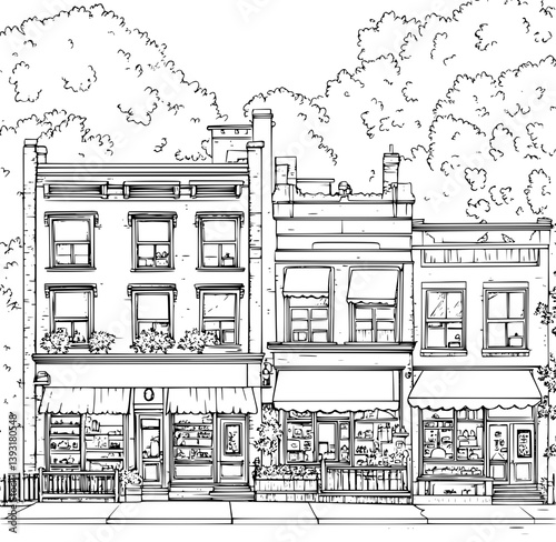 Mixed use building coloring book vector design, Mixed use building vector graphic