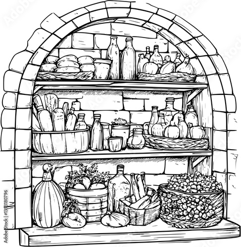 Root cellar coloring book vector design, Root cellar vector graphic