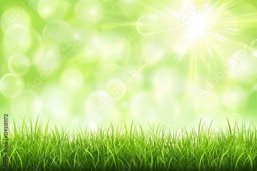 Bright Green Background with Soft Glowing Bokeh and Grass