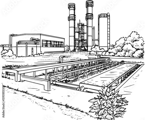 Water treatment plant coloring book vector design, Water treatment plant vector illustration