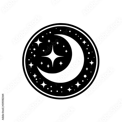 Minimalist Celestial Emblem: Moon, Stars & Circle