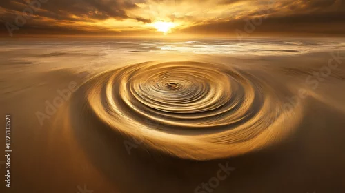 Fototapeta samoprzylepna Beach Sand Vortex at Sunset Golden Hour Abstract Nature Photography