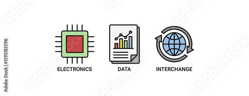Electronic data interchange of business documents standard format icon set. Outline color vector symbol background.