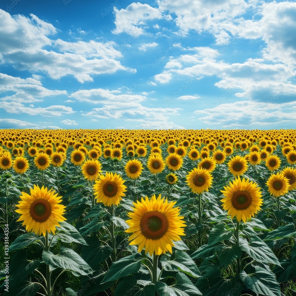 Obraz premium image of a sprawling sunflower field under a brilliant midday sky isolated on a plain background