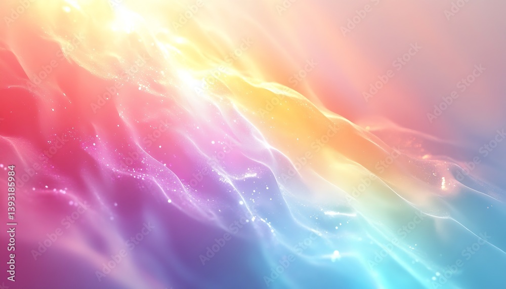 A mesmerizing abstract design depicting colorful waves shimmering in soft light : Generative AI